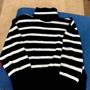 Black and White Striped Turtleneck Sweater